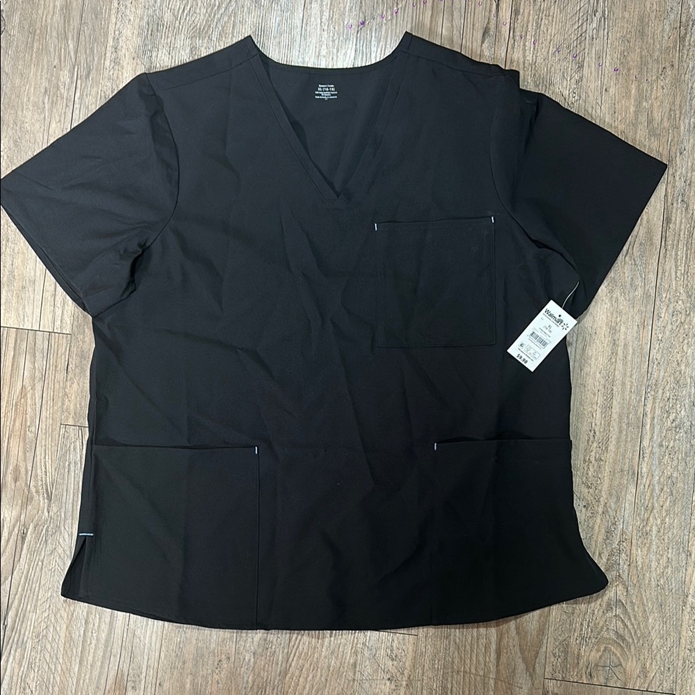 Black V-Neck Scrub Shirt with Short Sleeves